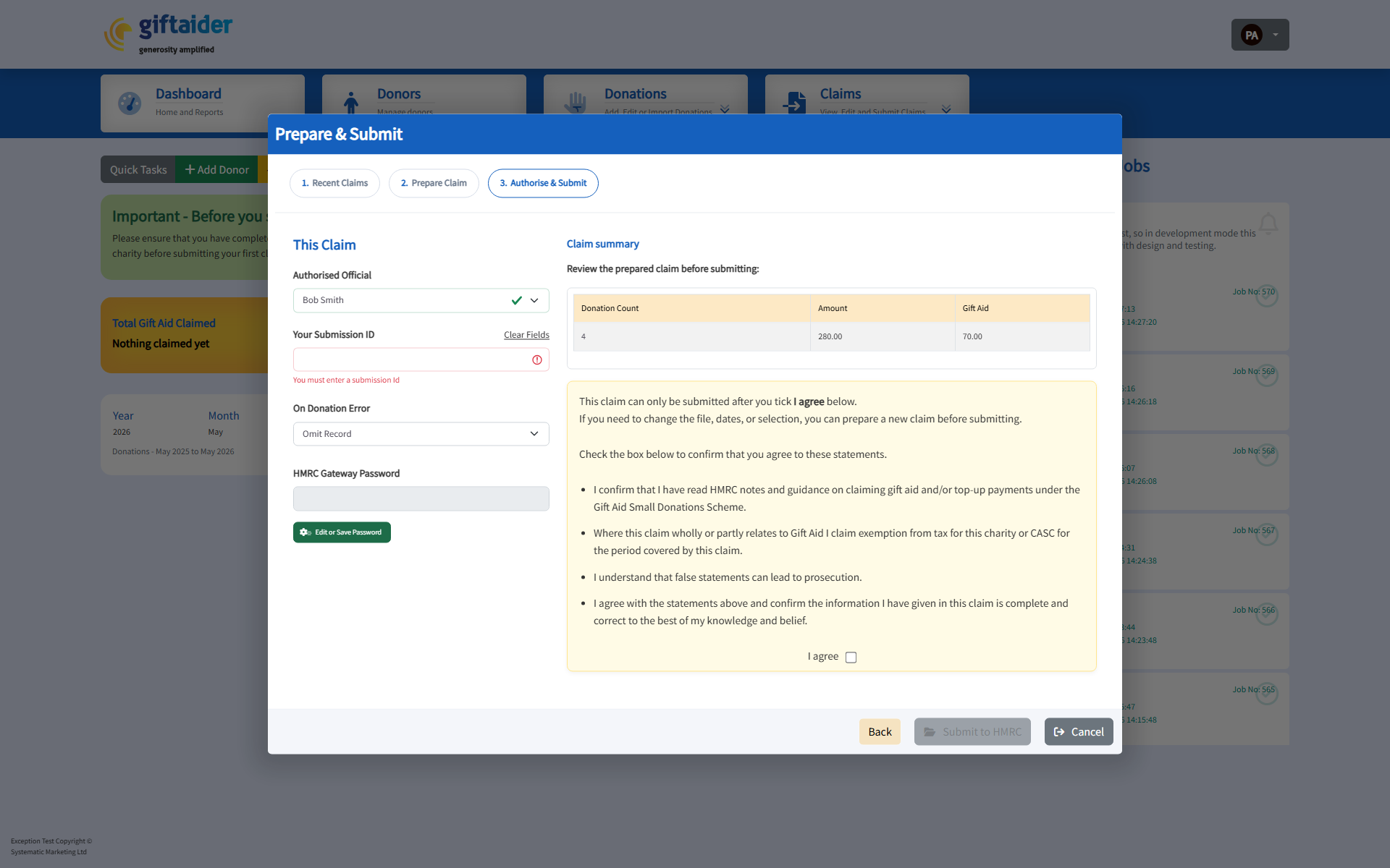 Final authorise and submit screen.