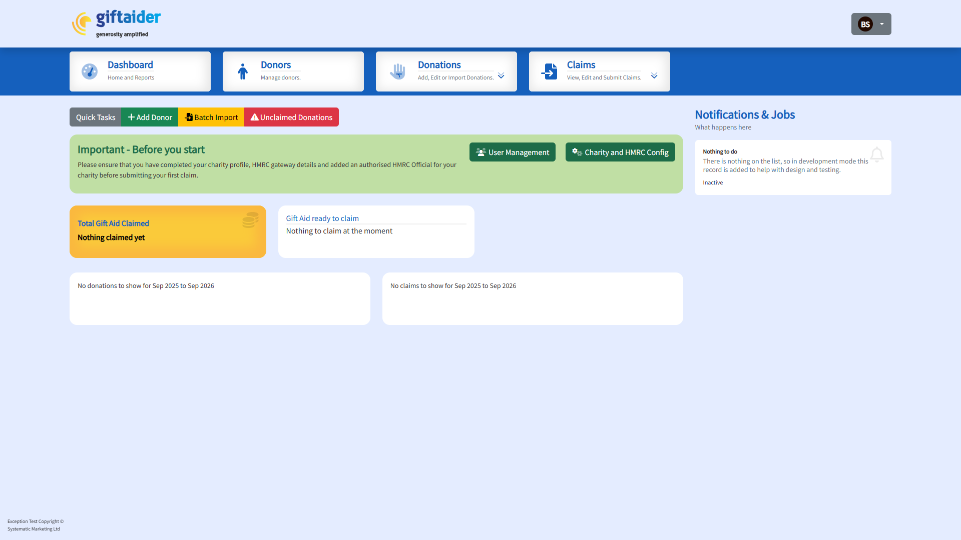 GiftAider Breeze: Dashboard — Notifications & Jobs